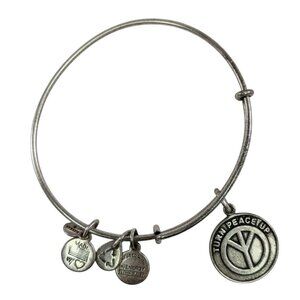 Alex & Ani Turn Peace Up Charm Bangle Bracelet Silver Tone Expandable USA Made